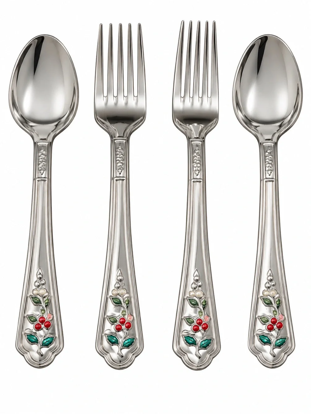 🎄Pfaltzgraff Winterberry Flatware 16 Pc Set Spoons Forks Christmas Holiday Holly